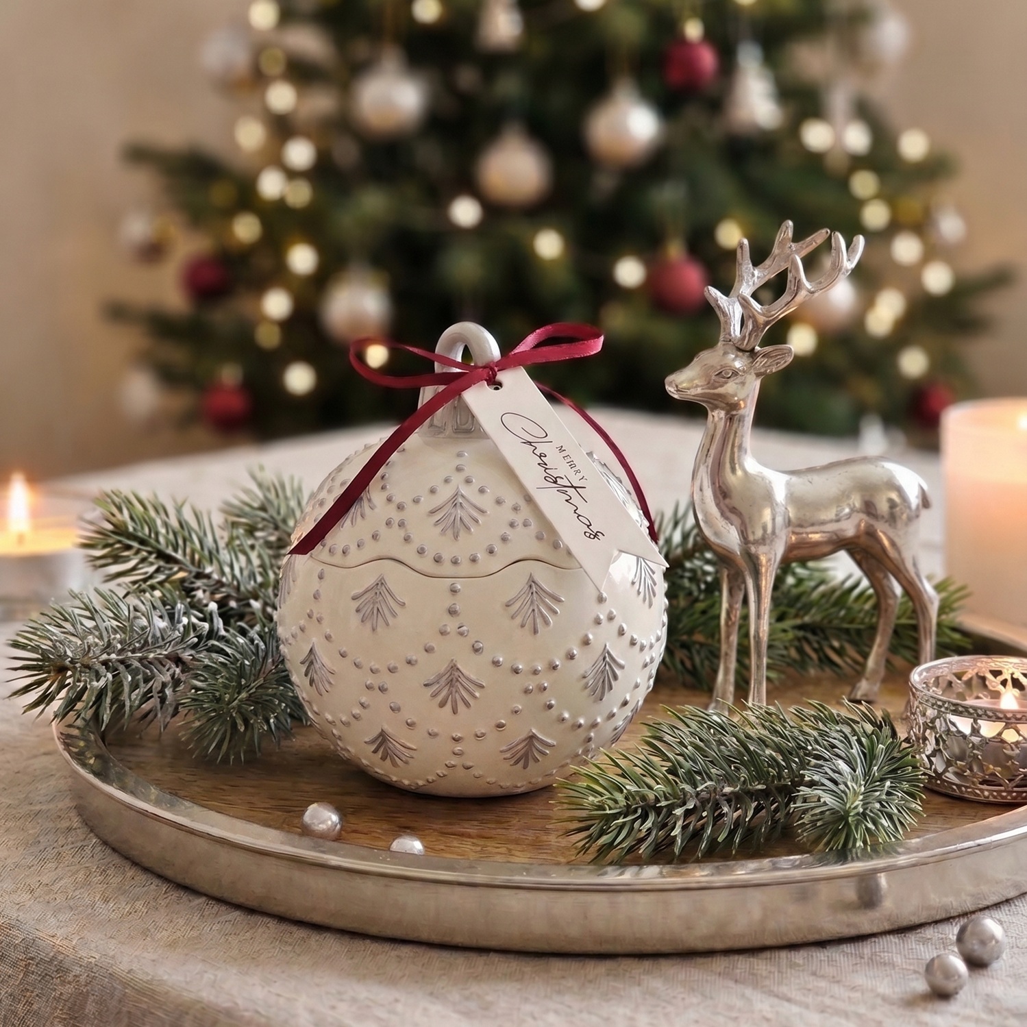 Kerze Christmas Bauble Enchanted MINI - Weiß / Silber / Winterzauber / MINI