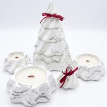 Kerze Christmas Tree - Weiß / Silber / Winterzauber, Lebkuchen, Weihnachtsgebäck