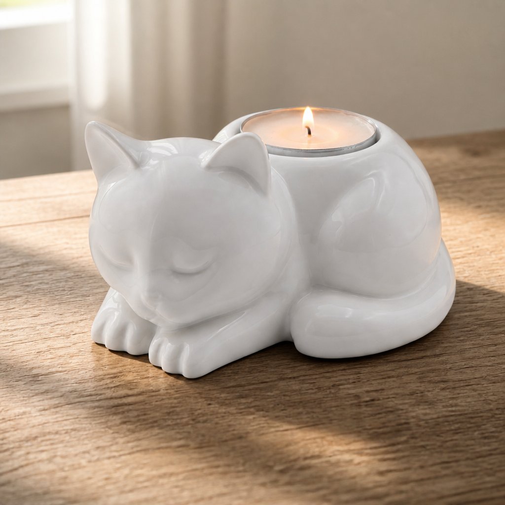 Design-Kerzenhalter Katze – Weiß