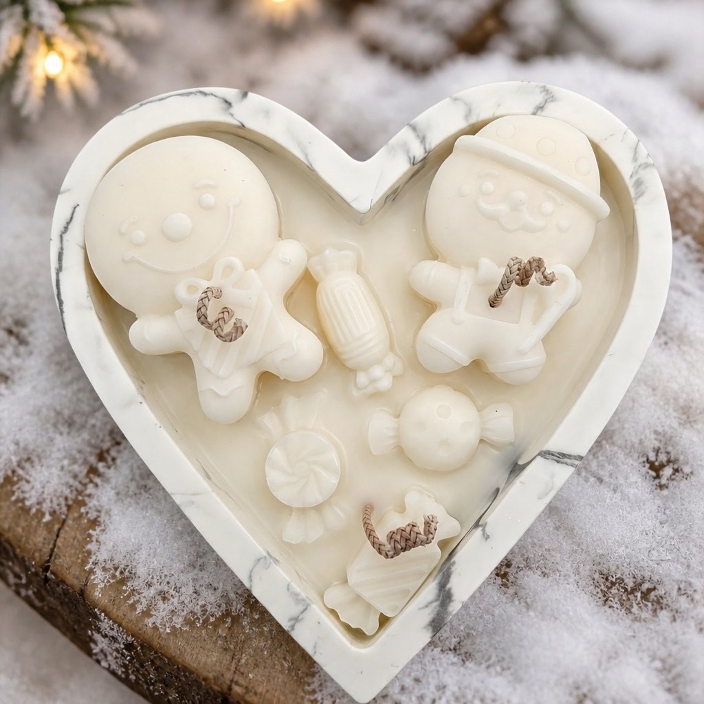 Kerze Winterlicher Lebkuchen - Weiß / Silber / Winterzauber