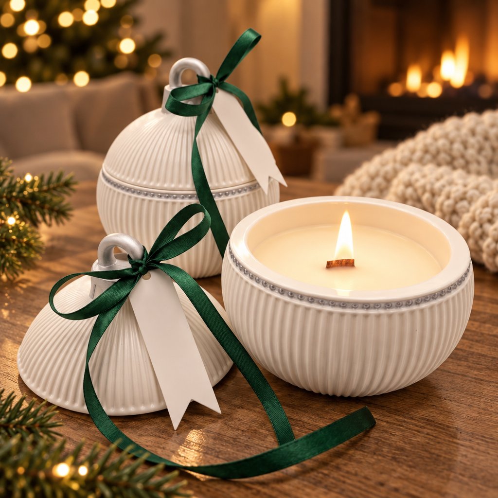 Kerze Christmas Bauble Elegance - Weiß / Silber / Winterzauber